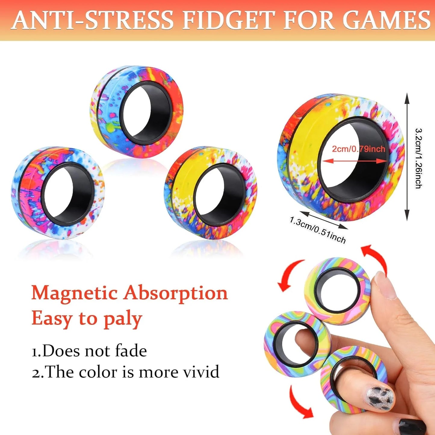 Magnetic Rings Fidget Toy, ADHD Anxiety Magnetic Finger Spinner Coolest Magnet Stress Relief Toy for Kids Adults Teen Gifts