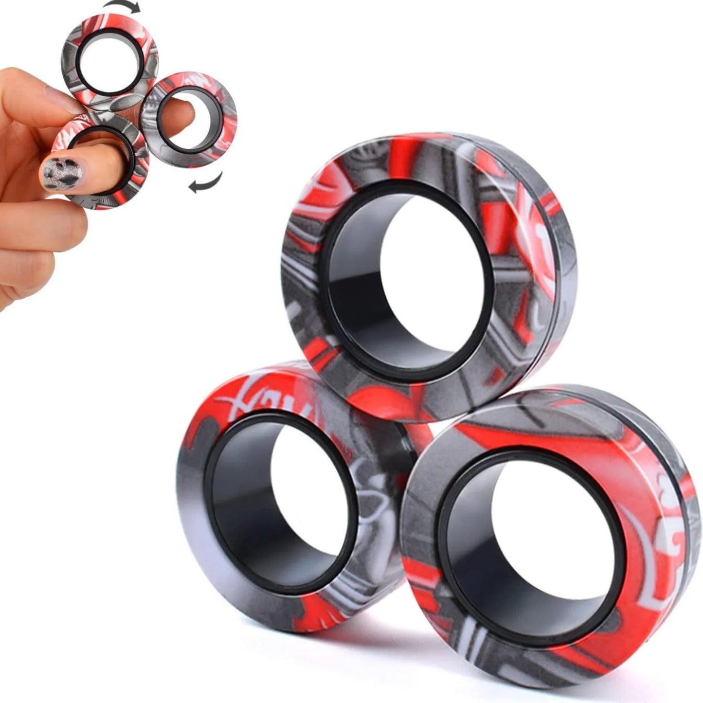 Magnetic Rings Fidget Toy, ADHD Anxiety Magnetic Finger Spinner Coolest Magnet Stress Relief Toy for Kids Adults Teen Gifts