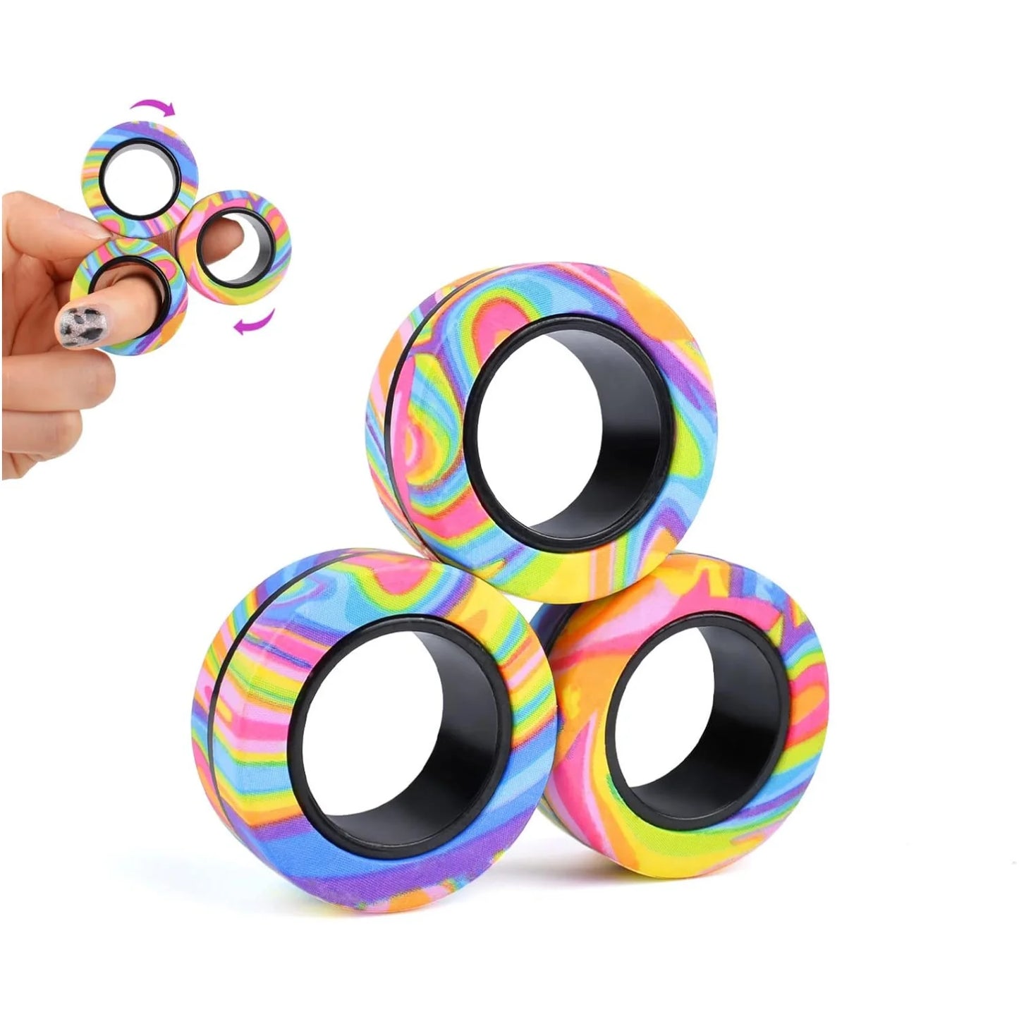 Magnetic Rings Fidget Toy, ADHD Anxiety Magnetic Finger Spinner Coolest Magnet Stress Relief Toy for Kids Adults Teen Gifts