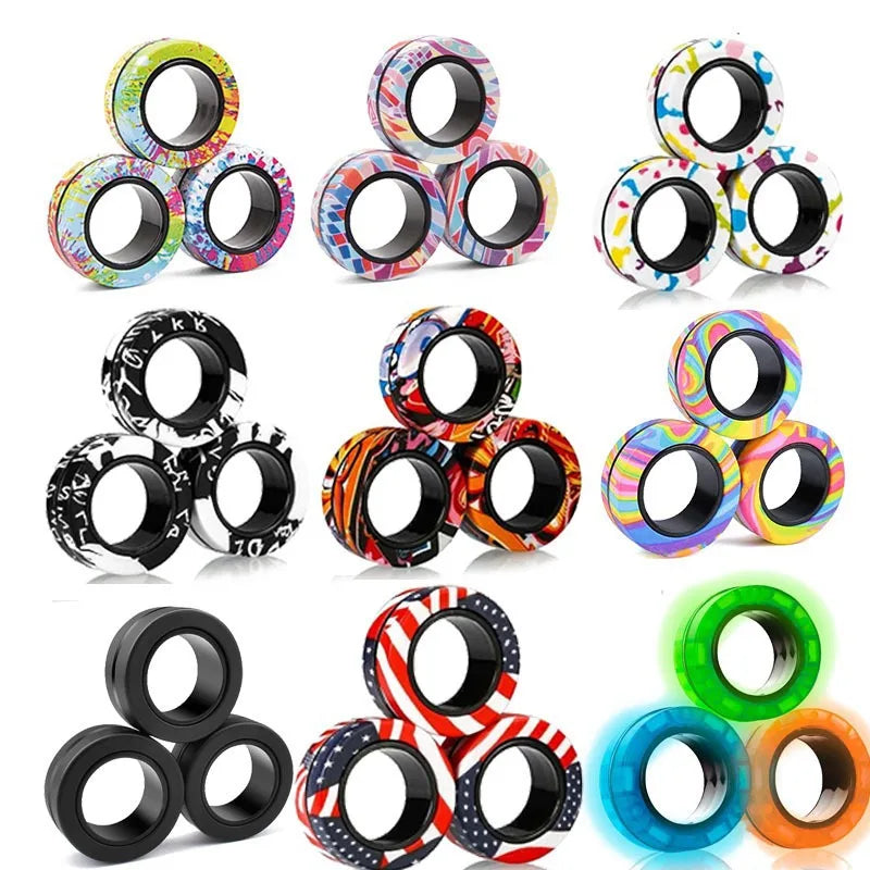 Magnetic Rings Fidget Toy, ADHD Anxiety Magnetic Finger Spinner Coolest Magnet Stress Relief Toy for Kids Adults Teen Gifts